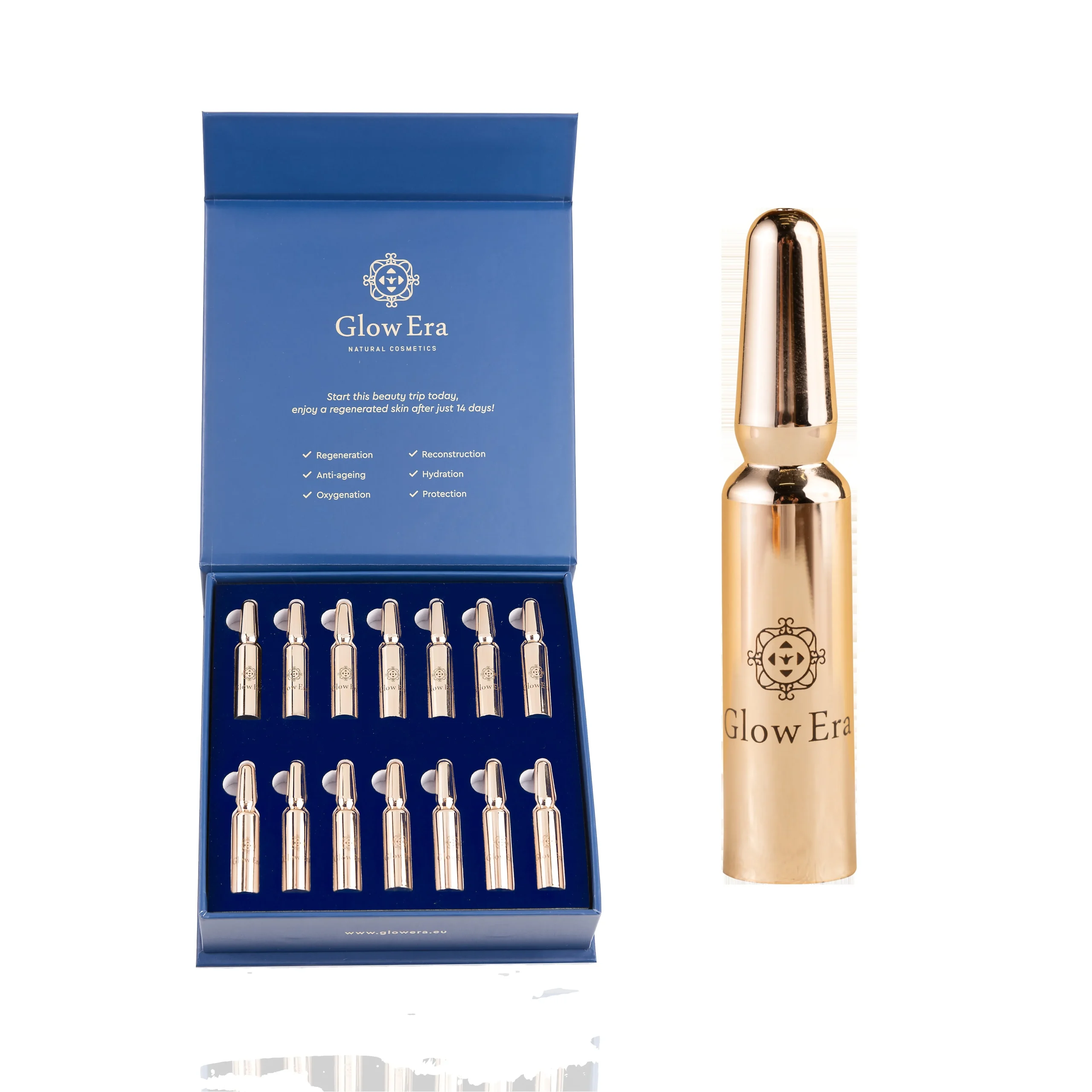 GLOW ERA FACIAL AMPOULES FOR REGENERATION WITH SNAIL EXCRUCIATION HELIX ASPERSA, set 14 X1.5ml